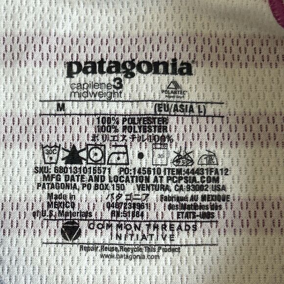 Patagonia Shirt Womens Medium Capilene 3 Midweight Crew Baselayer Top Striped - Picture 3 of 7